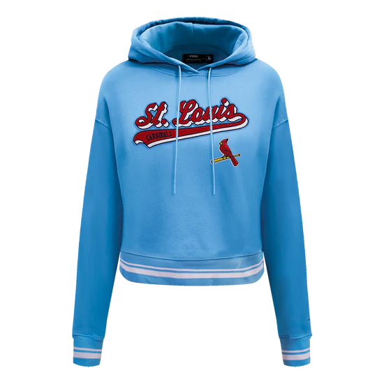 MLB St. Louis Cardinals Script Tail Women's Rib Fleece Cropped Pullover Hoodie - University Blue - Size 2XL
