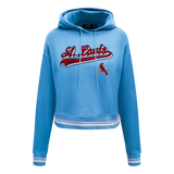 MLB St. Louis Cardinals Script Tail Women's Rib Fleece Cropped Pullover Hoodie - University Blue - Size 2XL