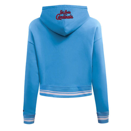 MLB St. Louis Cardinals Script Tail Women's Rib Fleece Cropped Pullover Hoodie - University Blue - Size 2XL