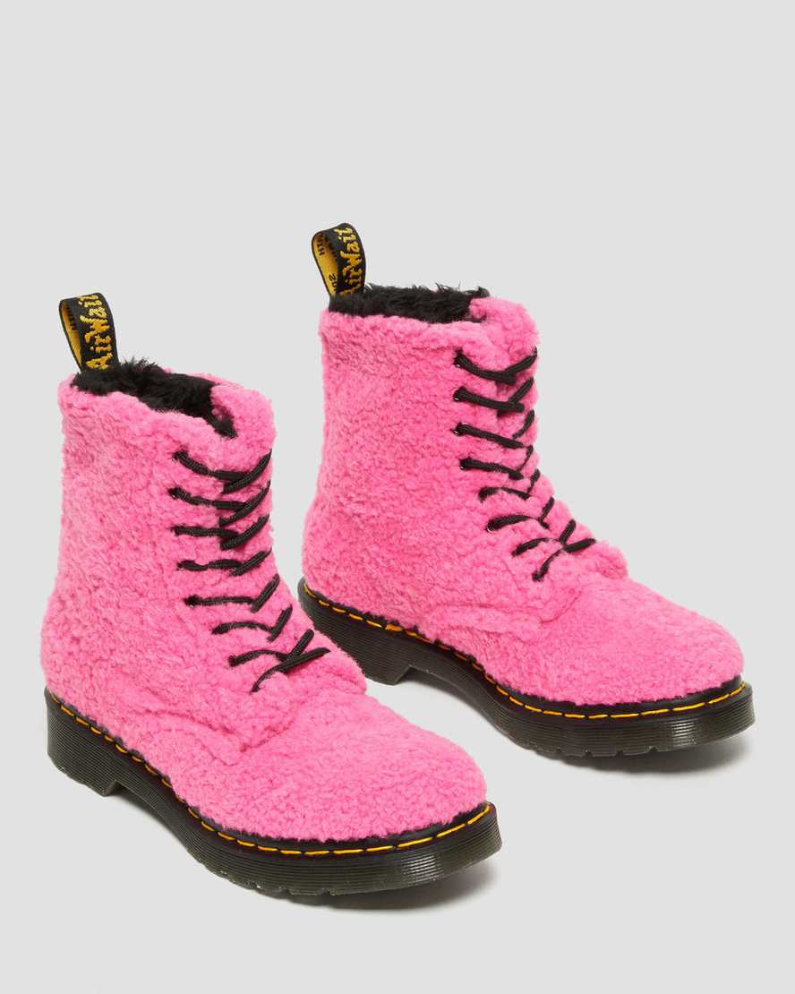 (US 9) Dr.Martens 1460 Pascal Clash Pink Women's Faux Shearling Boots LUX BORG