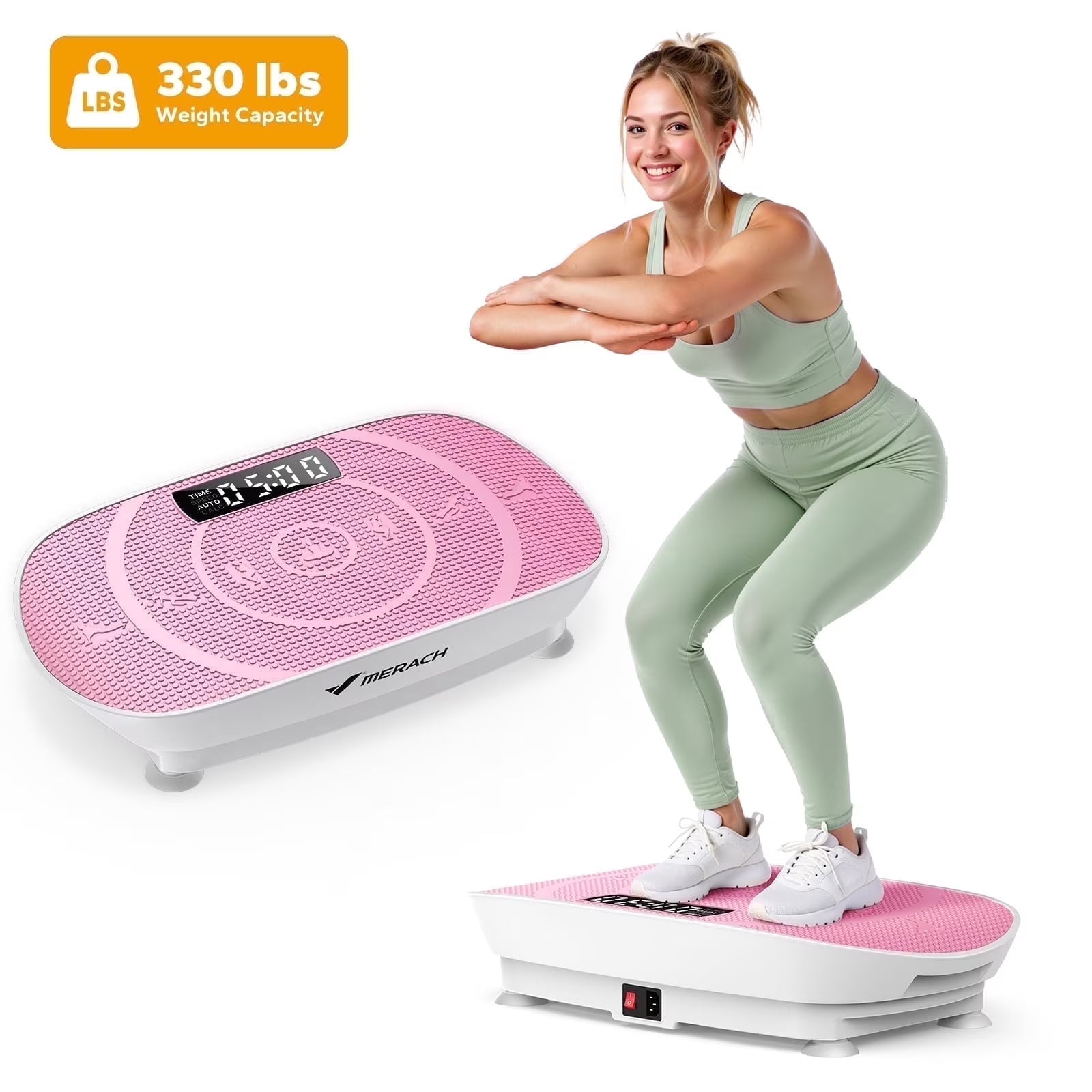 MERACH Compact Vibrating Plate Muscle Toner, Whole Body Vibration Plate - Pink