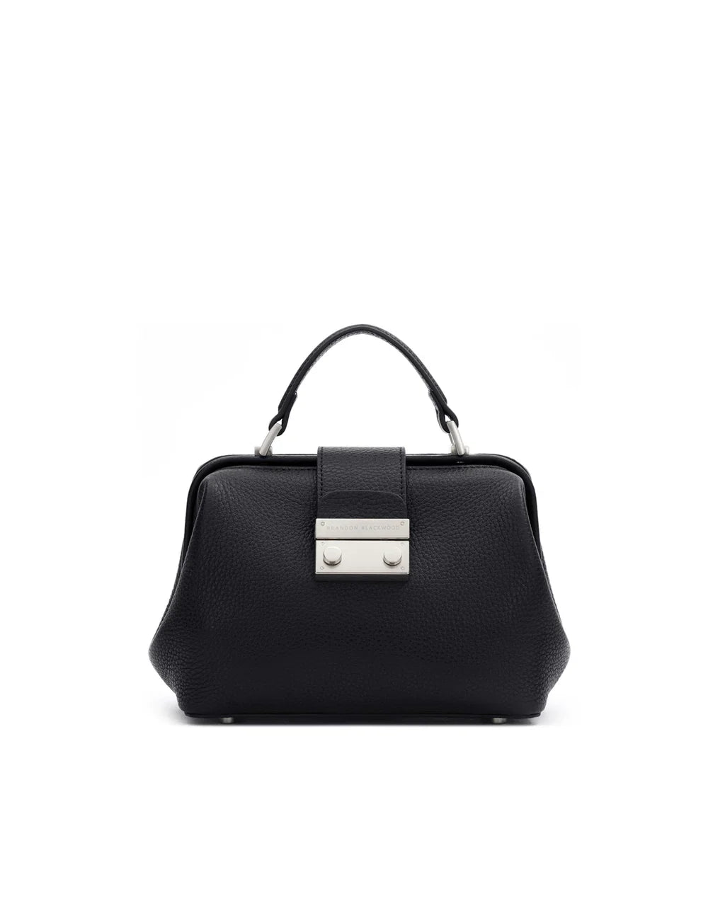 Brandon Blackwell Elizabeth Doctor Bag, Black Leather with Silver Clasp