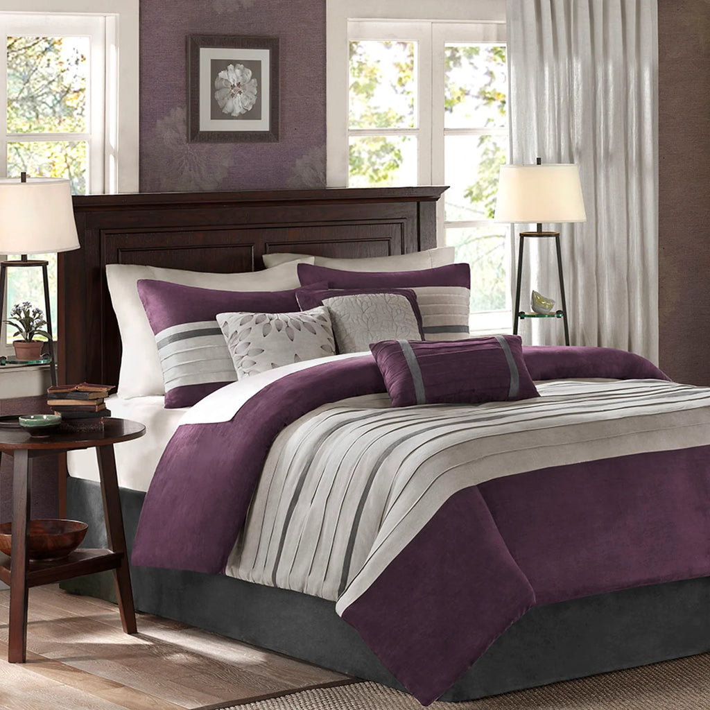 *Madison Park - Palmer 7-Piece Faux Suede Comforter Set, Purple, Queen