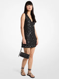 MICHAEL KORS Floral Embellished Scuba Mini Dress - Black - Size M