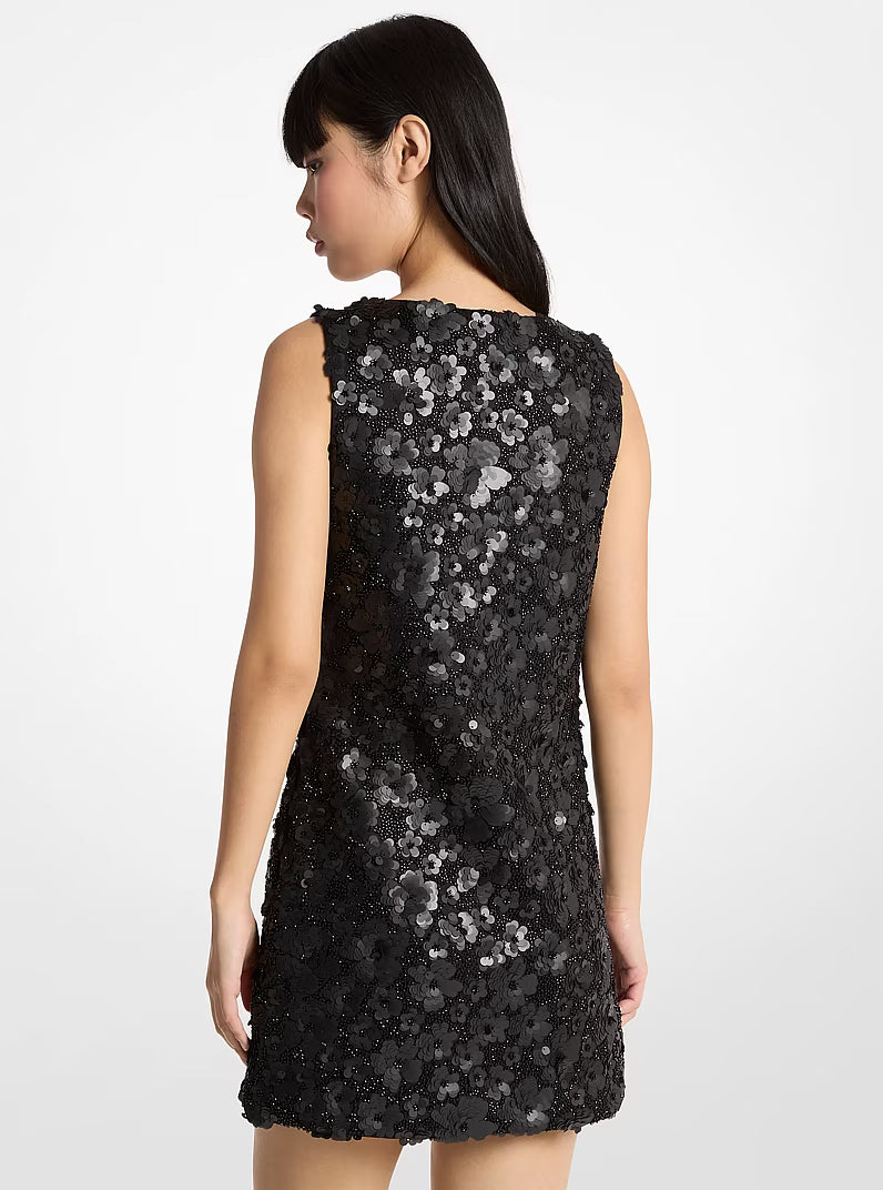 MICHAEL KORS Floral Embellished Scuba Mini Dress - Black - Size M