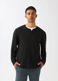 DU/ER Midweight Slub Jersey Long Sleeve Henley - Black Men's M