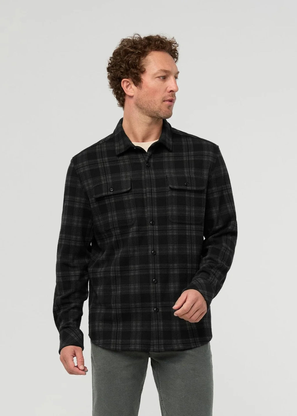 DU/ER Performance Flannel Overshirt - Black Plaid Men's XXL