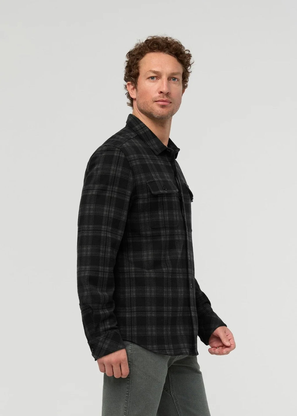 DU/ER Performance Flannel Overshirt - Black Plaid Men's XXL