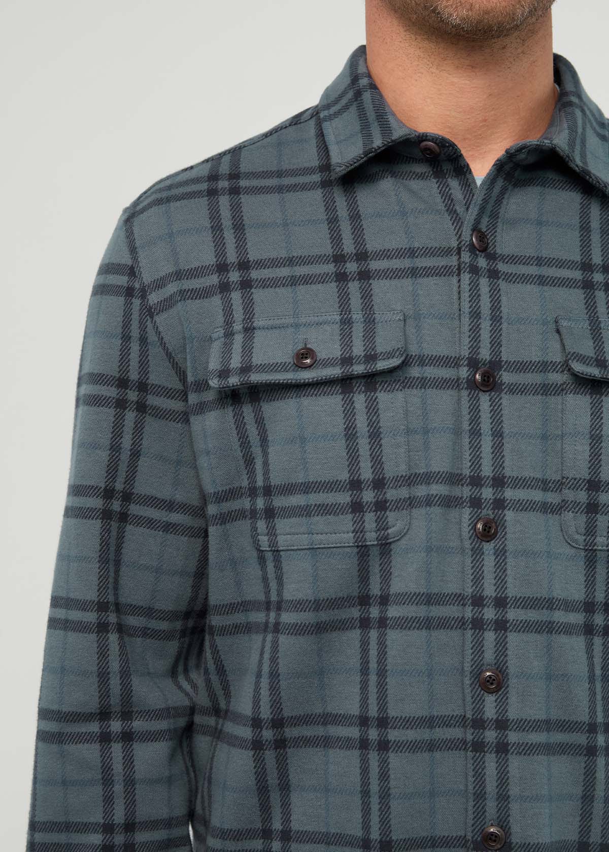 DU/ER Performance Flannel Overshirt - Marine Plaid- Men's Small