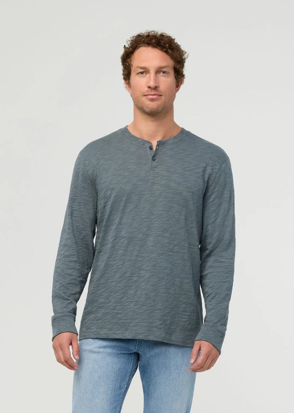 DU/ER Midweight Slub Jersey Long Sleeve Henley - Slate Blue- Men's L