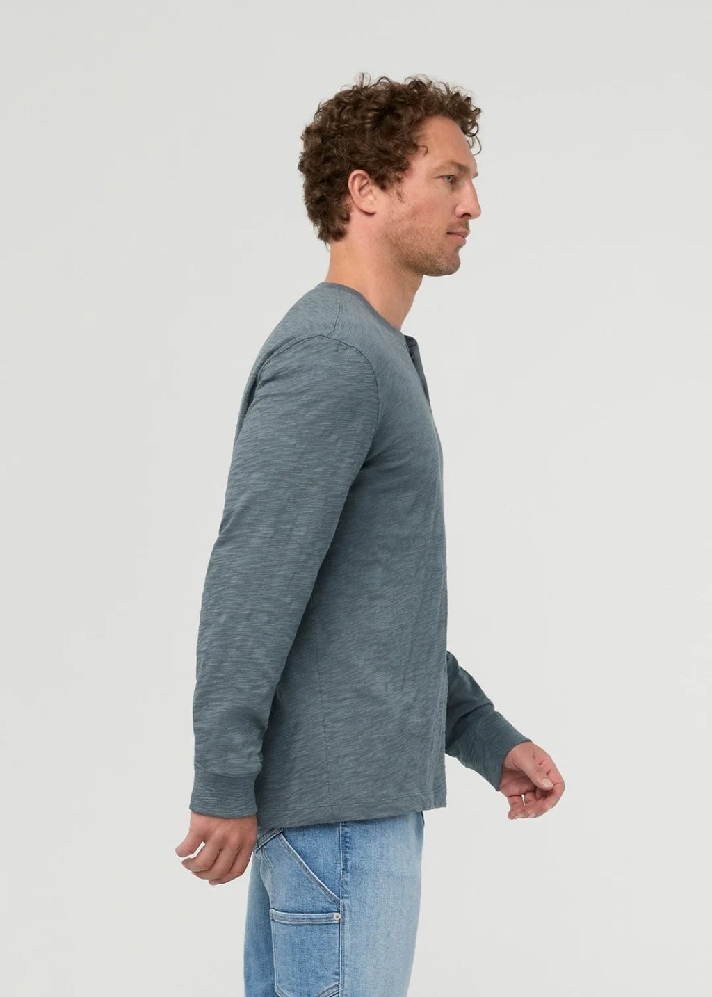 DU/ER Midweight Slub Jersey Long Sleeve Henley - Slate Blue- Men's L