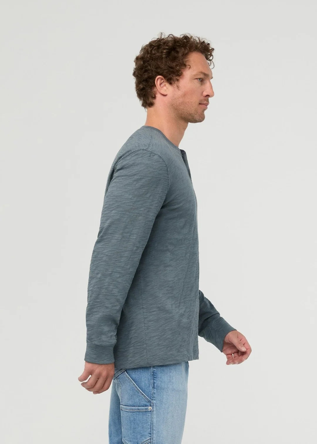 DU/ER Midweight Slub Jersey Long Sleeve Henley - Slate Blue- Men's L