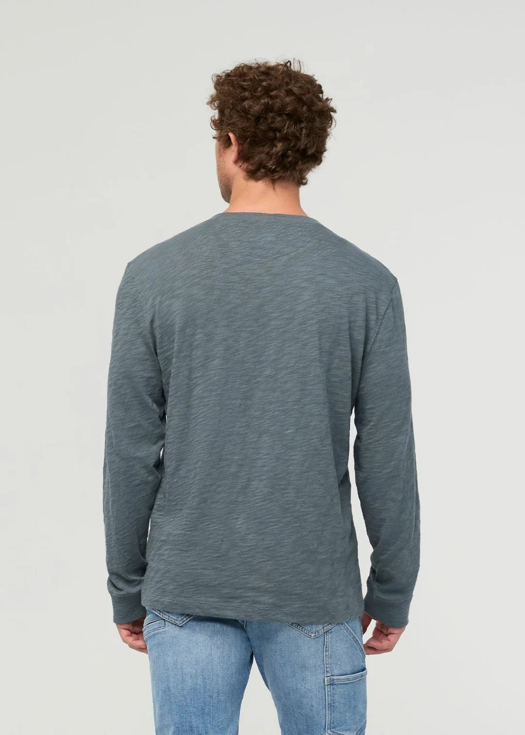 DU/ER Midweight Slub Jersey Long Sleeve Henley - Slate Blue- Men's L