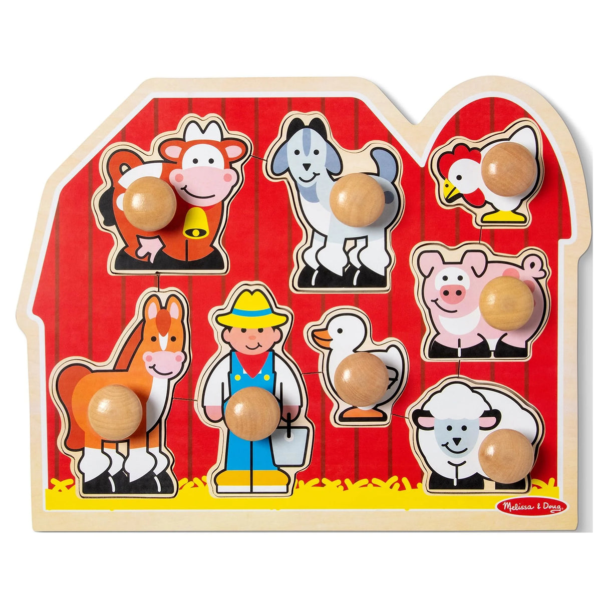 Melissa & Doug Farm Animals Jumbo Knob Wooden Puzzle - Wooden Peg Chunky Baby Puzzle, Preschoool Learning, Knob Puzzle Board For Toddlers Ages 1+