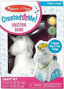 Melissa & Doug Created by Me! Decorate-Your-Own Unicorn Bank Craft Kit with 6 Pots of Paint, Glitter Glue, Paintbrush (New, Open Box)