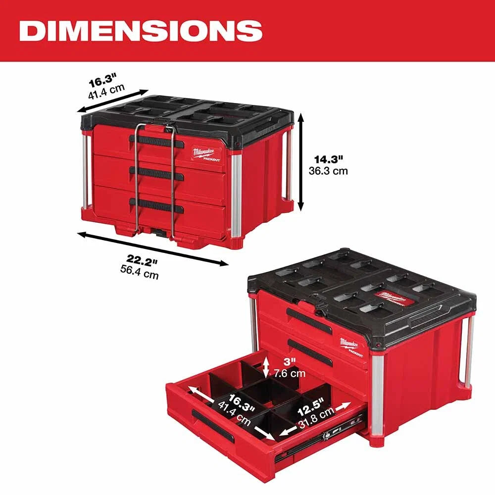 MILWAUKEE PACKOUT 22 in. Modular 3-Drawer Tool Box with Metal Reinforced Corners