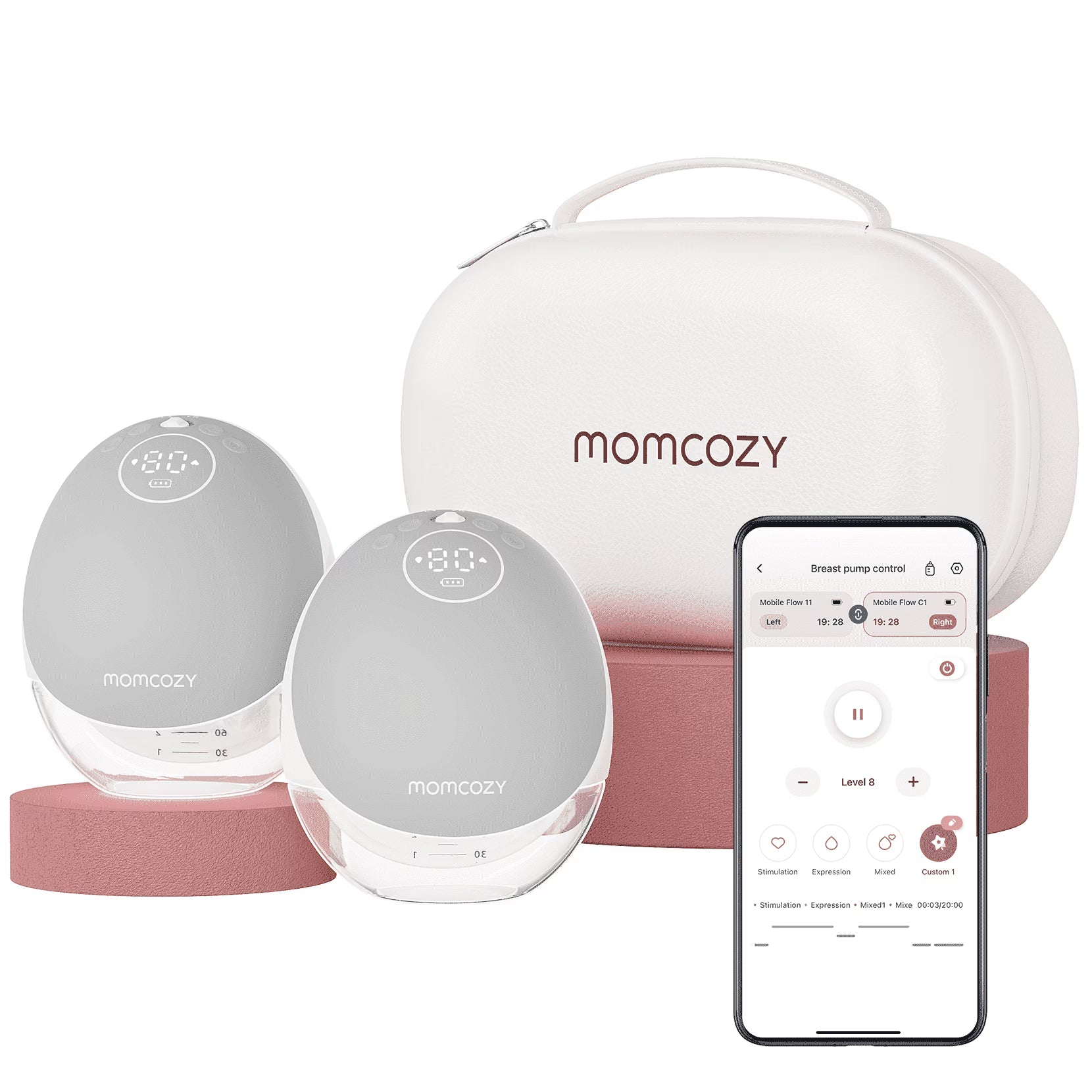Momcozy Mobile Flow Double Electric Breast Pump Hands-Free White, Two Pumps