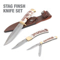 MOSSY OAK | Stag Finish Knife Set with SS Full Tang Blade and Leather Sheath