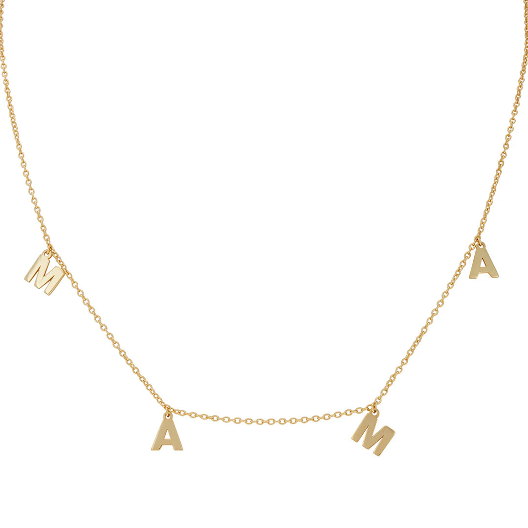 Rhodium Plated Mama Dangle Letter Necklace