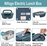 Nifogo Electric Lunch Box Food Heater 80W Heated Lunch Boxes for Men 1.8l Electric Lunch Box for Adults Portable 12/24/110V Heating Lunchbox for Work/Car/Truck with Insulated Bag(Green)(NEW)