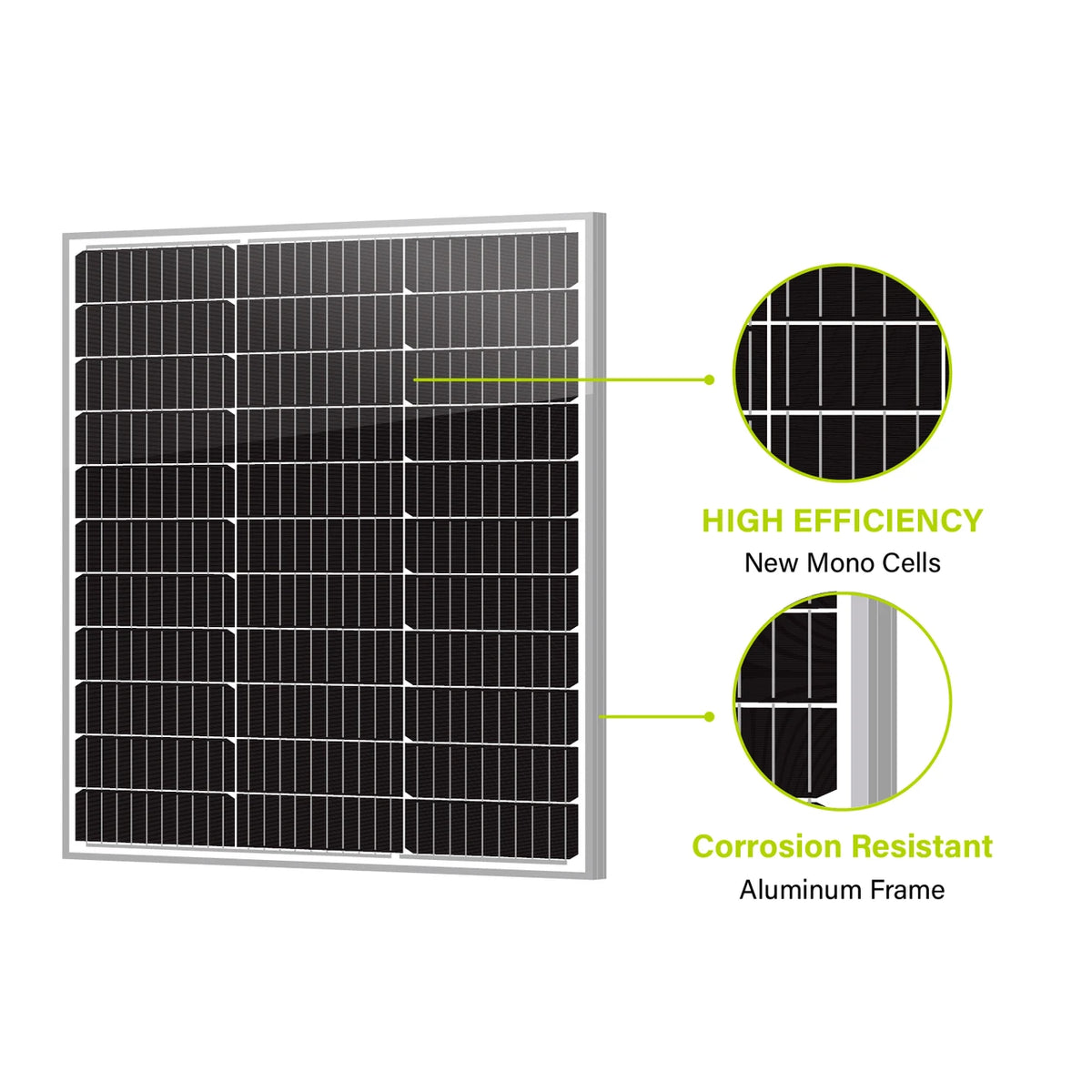 NEWPOWA - 80W 12V Monocrystalline Off-Grid Solar Panel - NPA80S-12J
