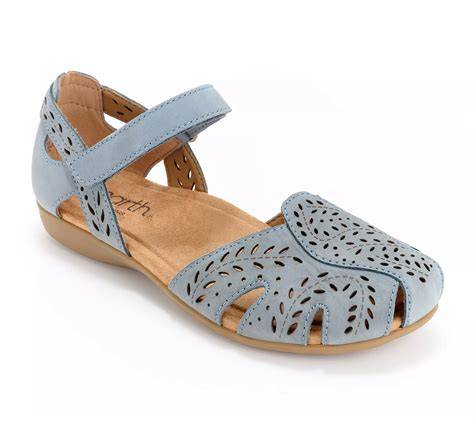 Earth Braly Leather Adjustable Perforated Fisherman Sandals 8.5 Blue