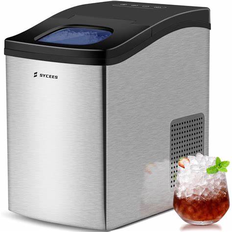 SYCEES Portable Nugget Ice Maker for Countertop, 33lbs/24h, 5lbs Ice Storage, Pellet Ice Ready in 10 Mins, Self-Cleaning, Touch Control, Stainless Steel Sonic Ice Machine for Home, Bar, Office