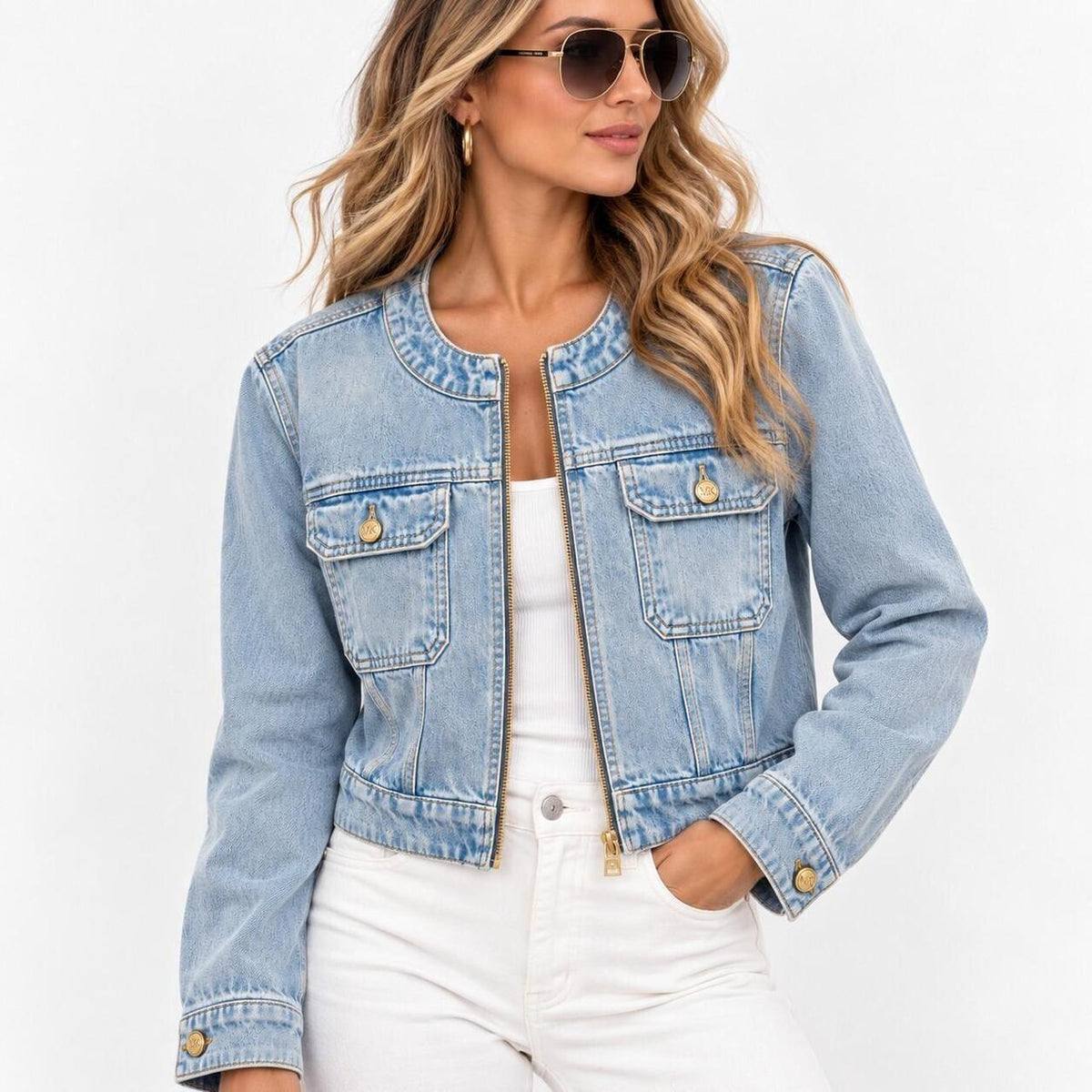 Michael Kors Women's Cropped Denim Jacket, Light Wash - Small