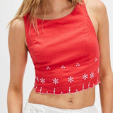 FREE PEOPLE Kayla Solid Embroidered Top in Flame Red | Size L