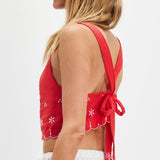 FREE PEOPLE Kayla Solid Embroidered Top in Flame Red | Size L