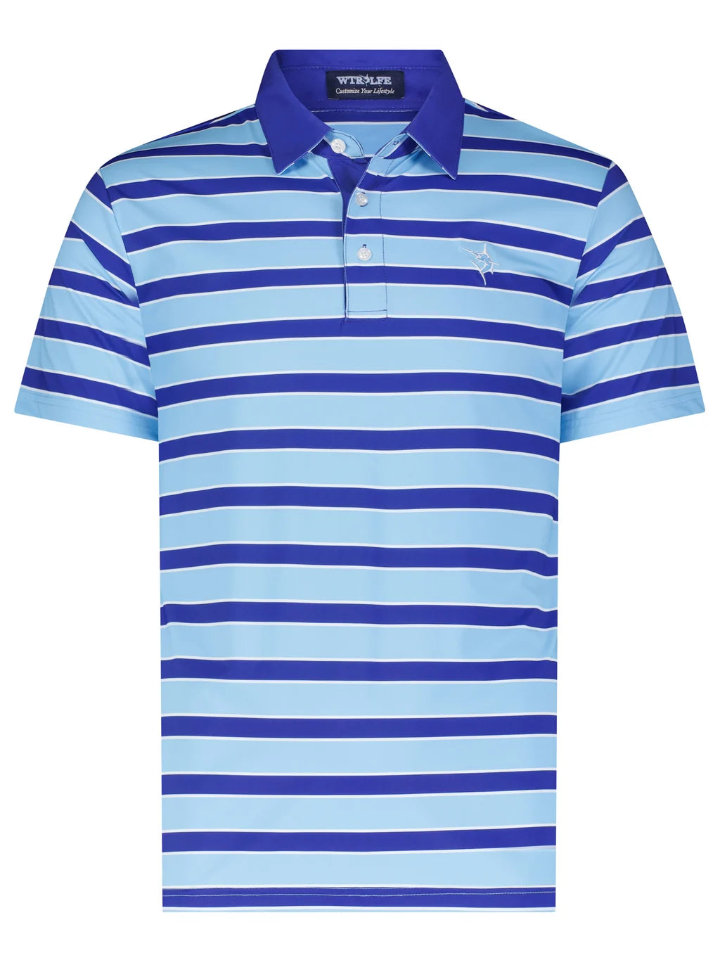 Wtr Lfe - Men's Fairway Striped Polo with UV50, Light Blue/Navy - Size Medium