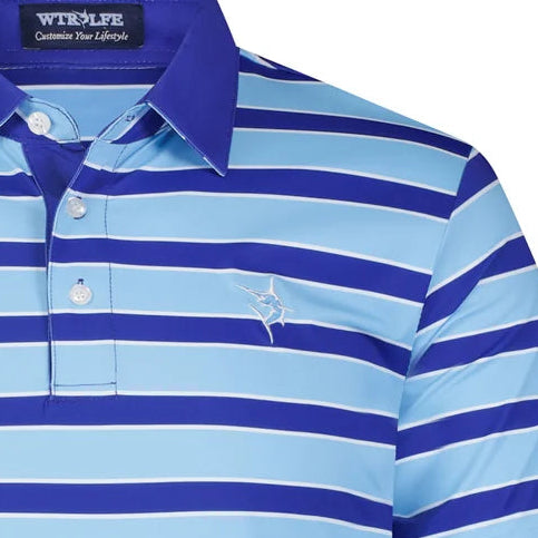 Wtr Lfe - Men's Fairway Striped Polo with UV50, Light Blue/Navy - Size Medium