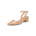 Pennysue Women's Low Heel Sandals Pointed Toe Ankle Strap PU Leather Dress Shoes Block Heel Summer Casual Sandals Size: 7