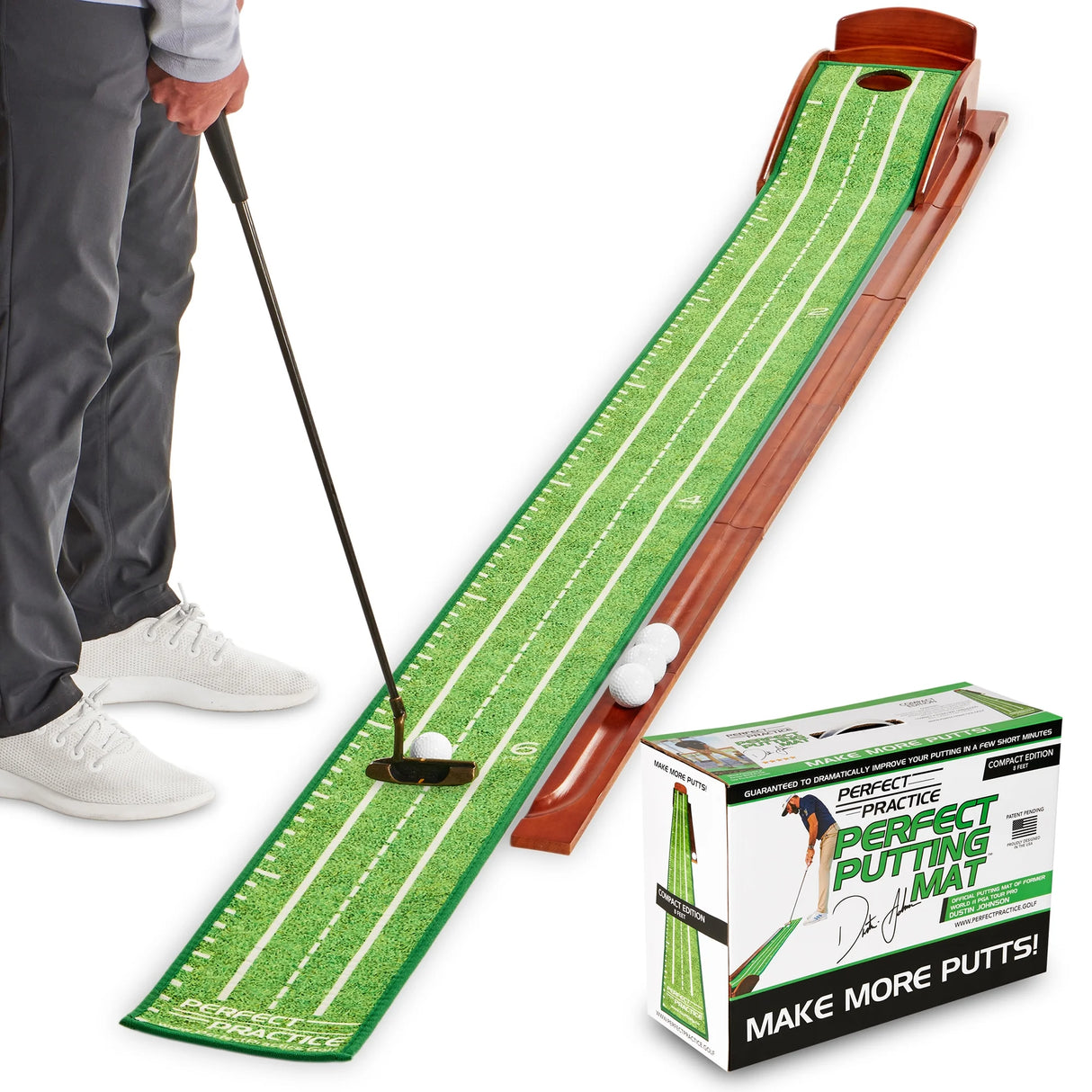 Perfect Practice Putting Mat Compact Edition, 8', Crystal Velvet Trueroll Technology