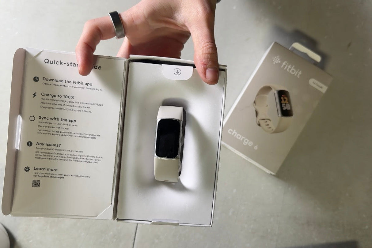 Fitbit Charge 6 Fitness Tracker with Google apps, Heart Rate on Exercise Equipment, 6-Months Premium Membership Included, GPS, Health Tools and More, Porcelain/Silver, One Size (S & L Bands Included)