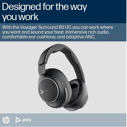 HP - Poly Voyager Surround 80 UC Microsoft Teams Certified USB-C Headset +USB-C/A Adapter