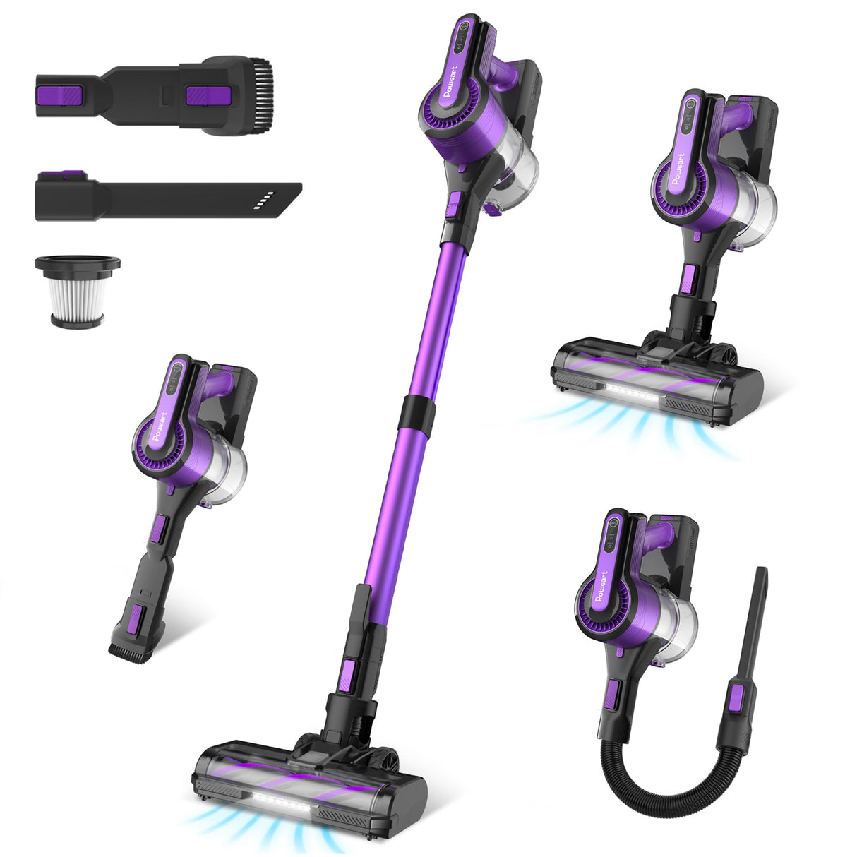 POWEART N700 Foldable Cordless Handheld Stick Upright Vacuum purple (open box)