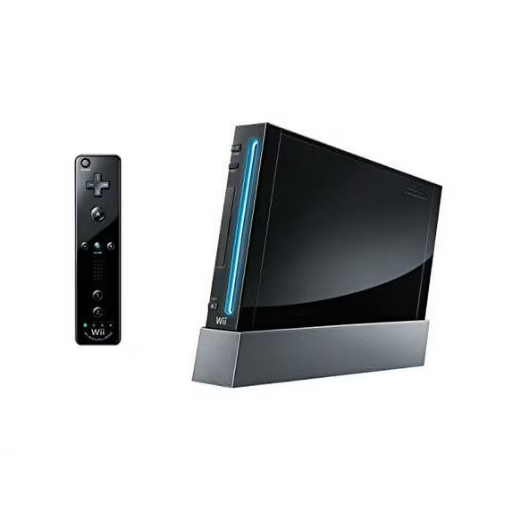 Restored Nintendo Wii Console (Black) - (Refurbished), Mario Kart, and Steering Wheel