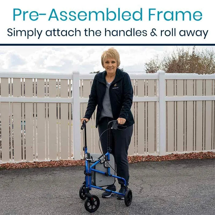 Vive Mobility 3 Wheel Walker Rollator, Lightweight Foldable Walking Transport - BLUE
