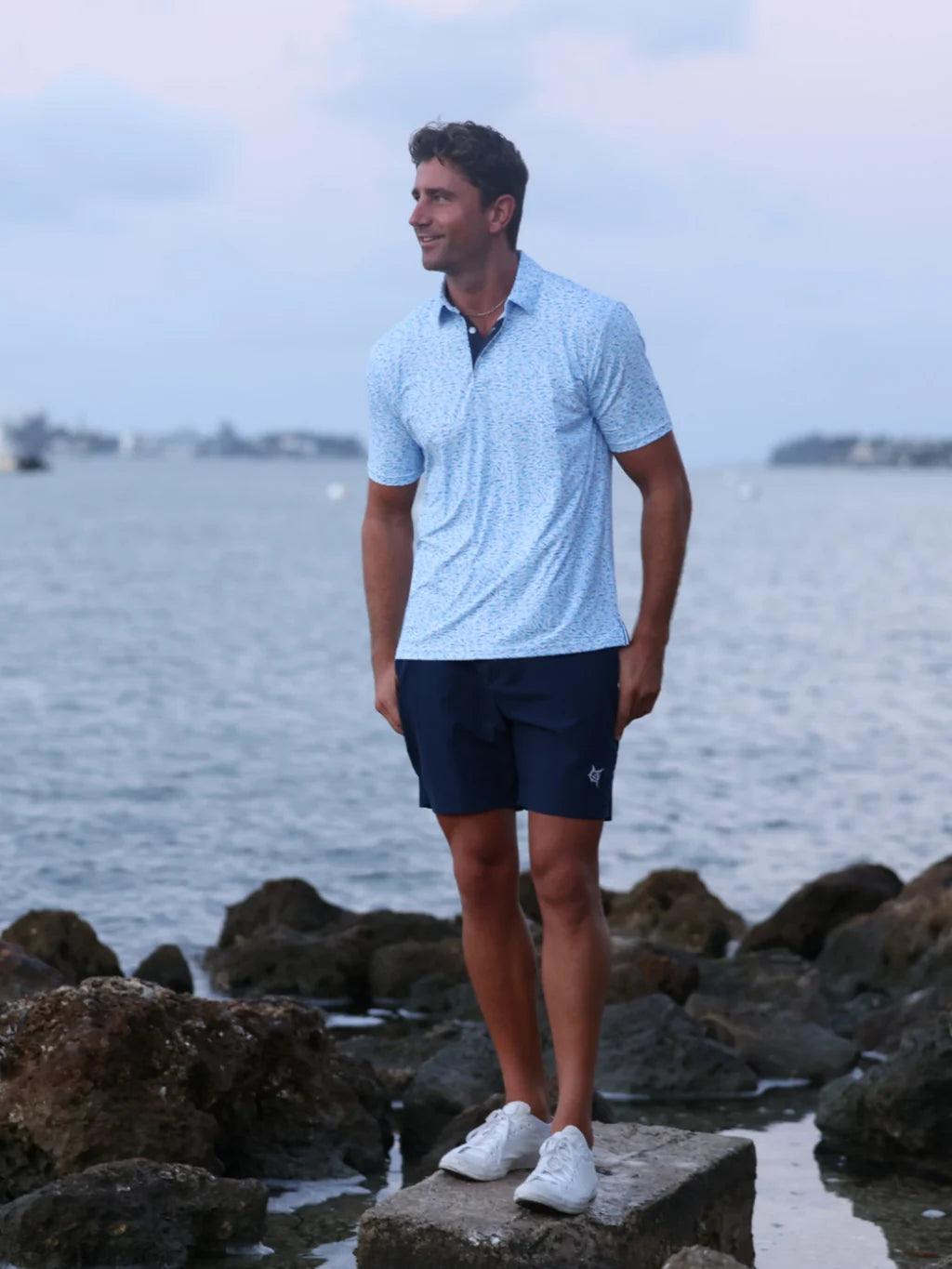 WTR LFE - Men's UV50 Predator Print Polo, Light Blue - Size M