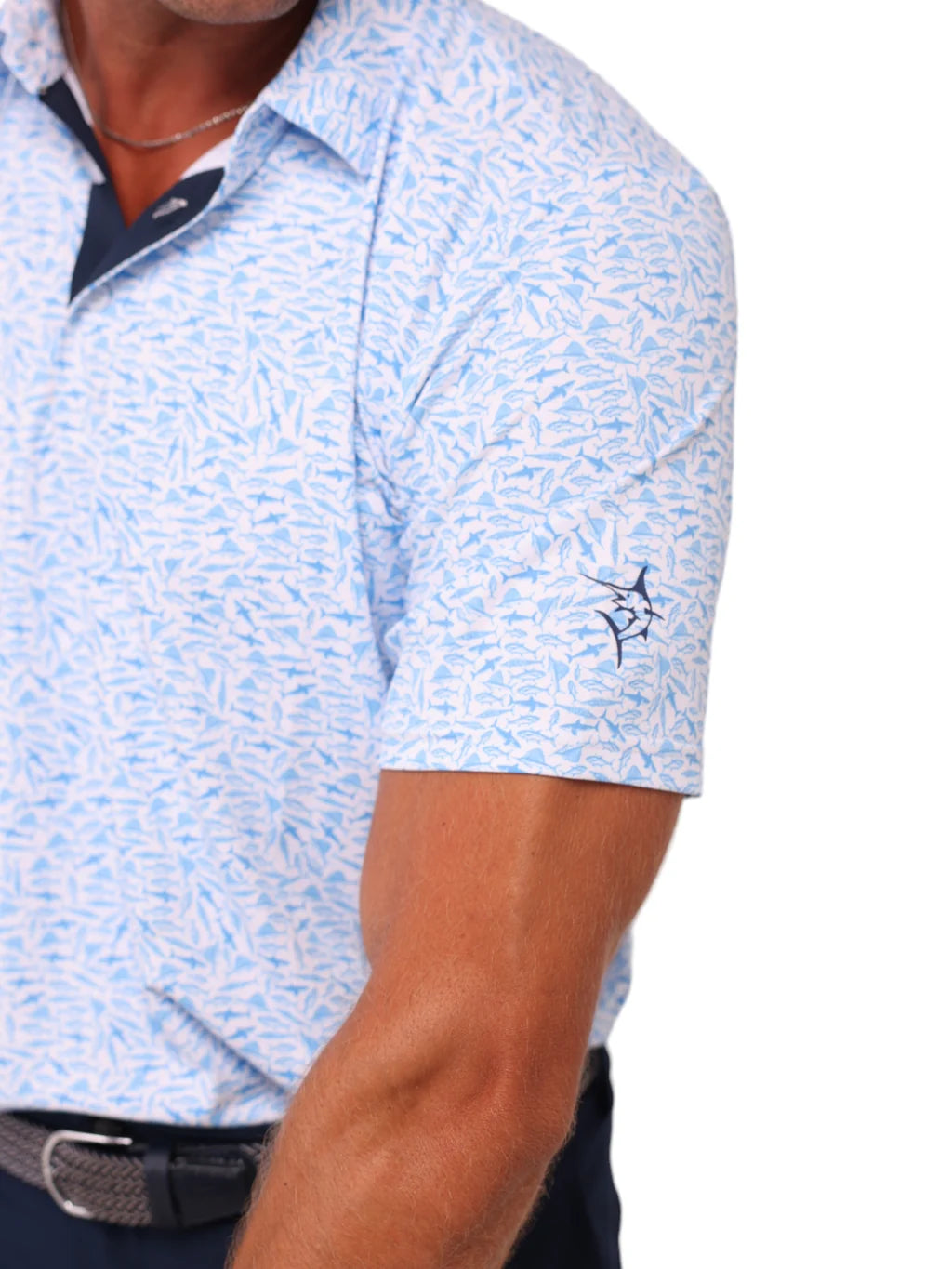 WTR LFE - Men's UV50 Predator Print Polo, Light Blue - Size M