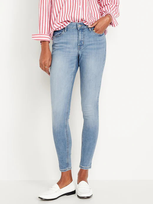 OLD NAVY (SIZE 8) Woman's Mid-Rise Rockstar Super-Skinny Jeans-Color: faded light wash