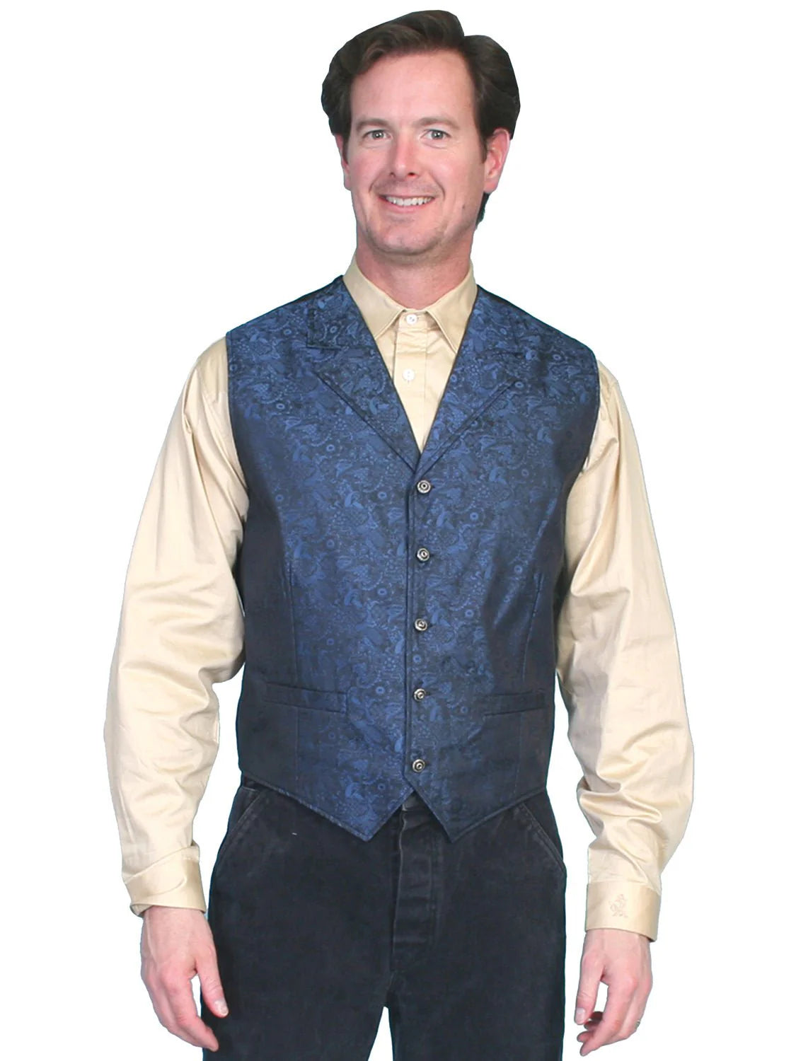 Scully Rangewear Mens Blue Polyester Paisley Old Time Vest Size L