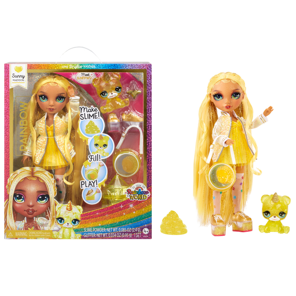 Rainbow High Sunny Yellow with Slime Kit & Pet 11'' Shimmer Doll (new, open box)