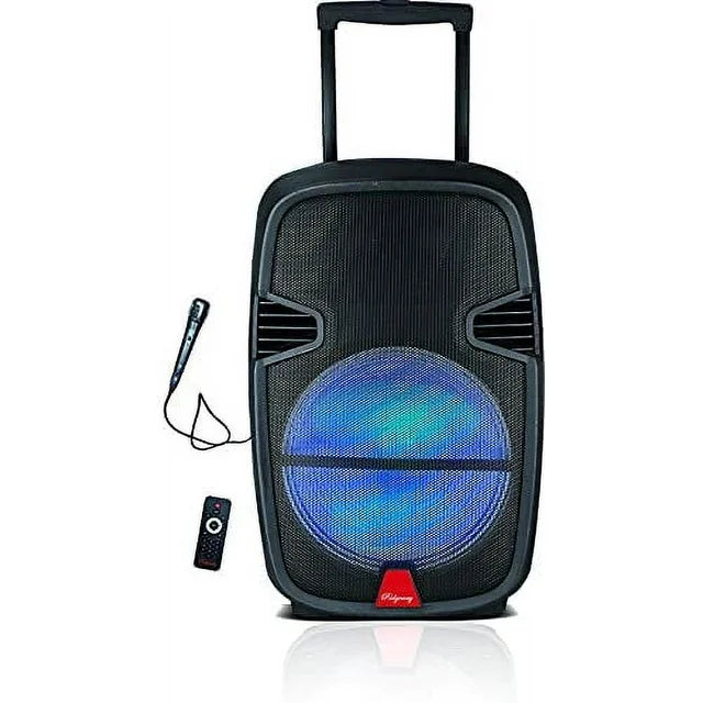 Ridgeway QS-3715BR Professional 3600 mAh Battery Rechargeable Outdoor Portable PA Wireless Bluetooth Speaker with FM Radio AUX LED Light P.M.P.O 3000W