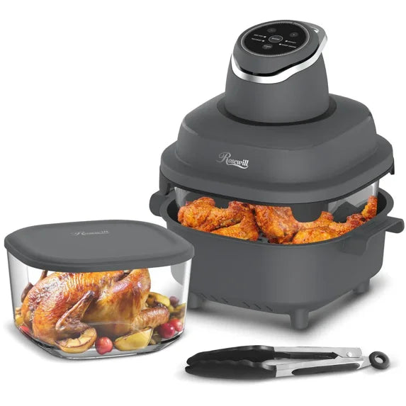 Rosewill 4.7 Qt. Glass Air Fryer - 1200W - 4-in-1 - Storage Lid - Dark Grey