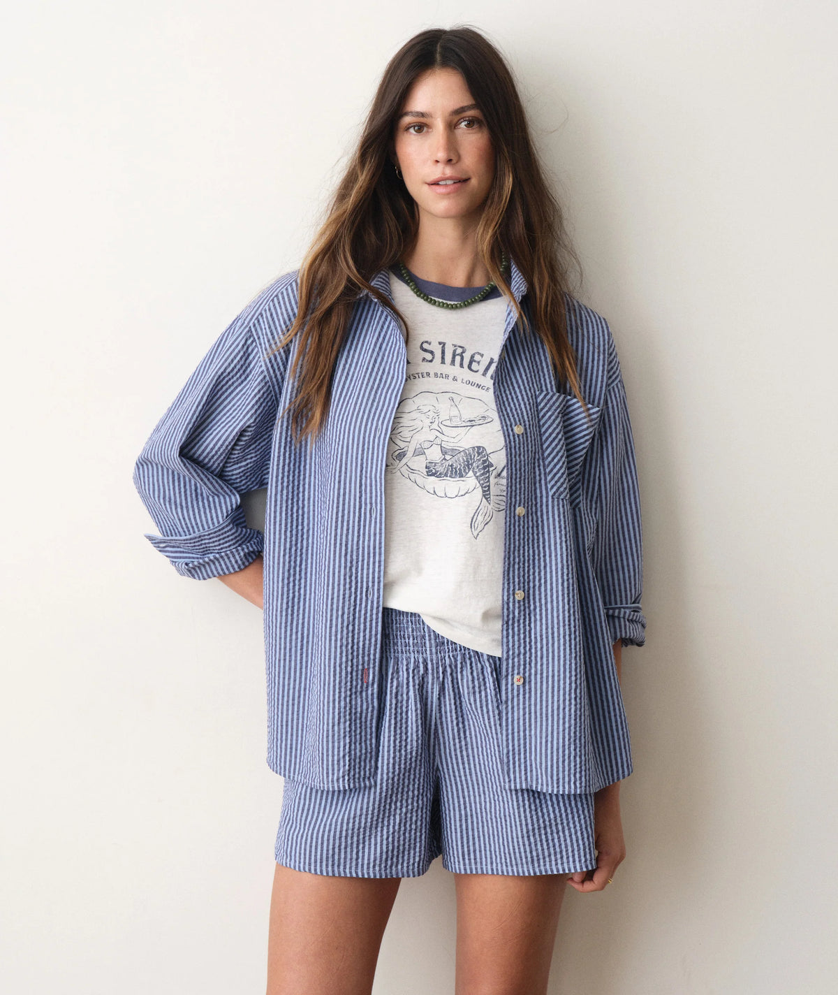 MARINE LAYER Gracey Oversized Seersucker Shirt Size Medium