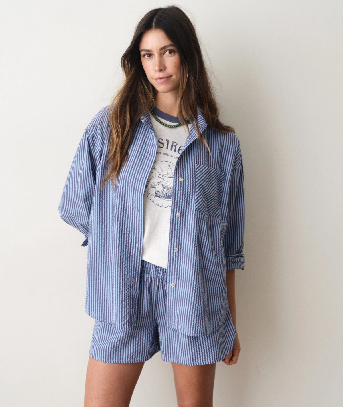 MARINE LAYER Gracey Oversized Seersucker Shirt Size Medium