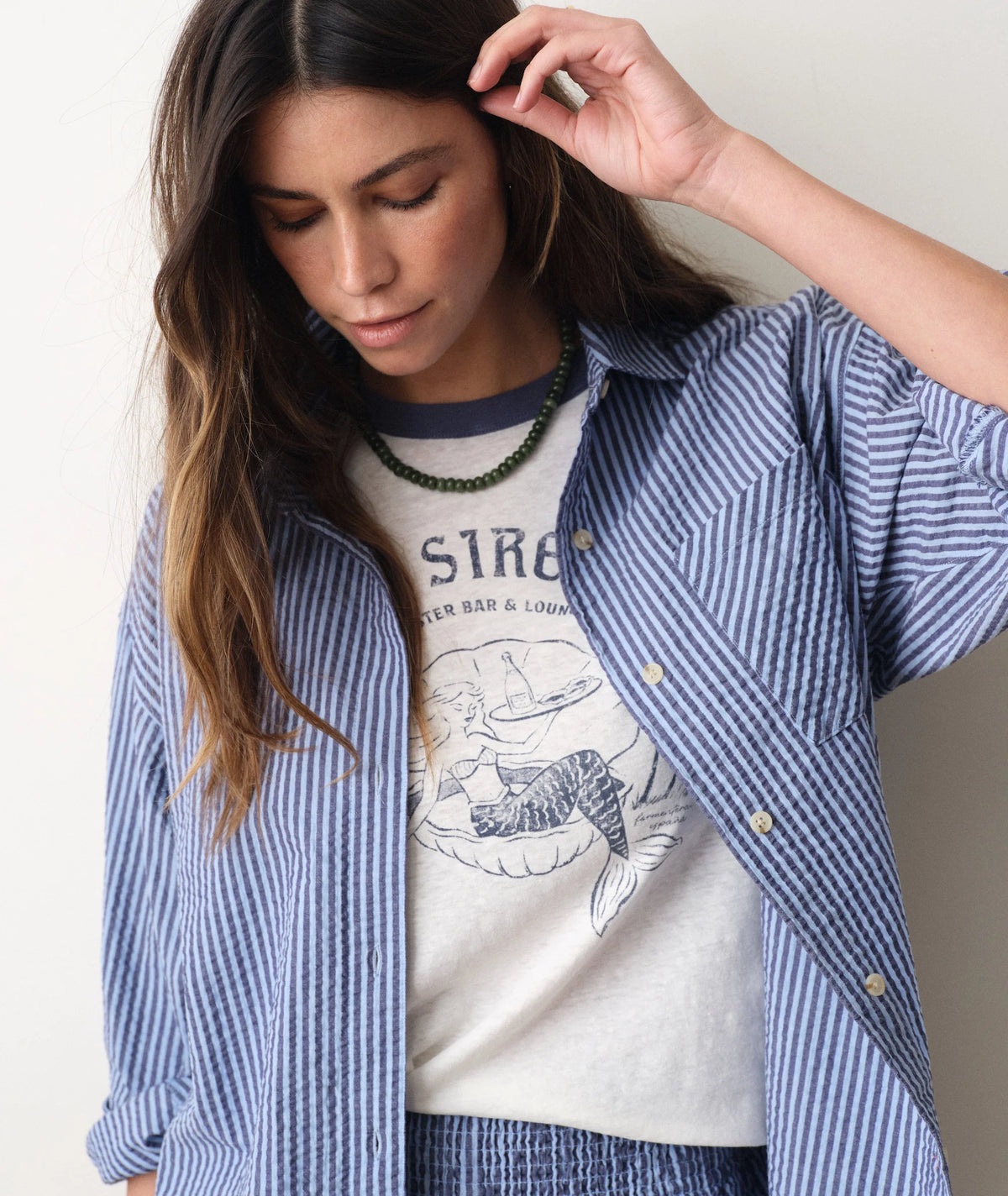 MARINE LAYER Gracey Oversized Seersucker Shirt Size Medium