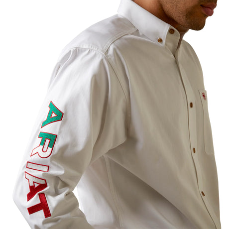 ARIAT Men's Team Logo Twill Classic Long Sleeve, White Mexico Large